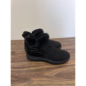 Clarks Cloudsteppers Breeze Fur Black‎ Ankle Boots Faux Fur Trim Womens 6 M